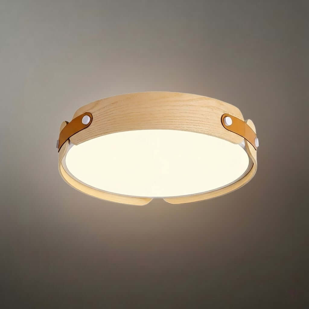 Wabi-Sabi Wood Ceiling Light – Modern LED Flush Mount Lamp in Walnut for Bedroom - Flindria