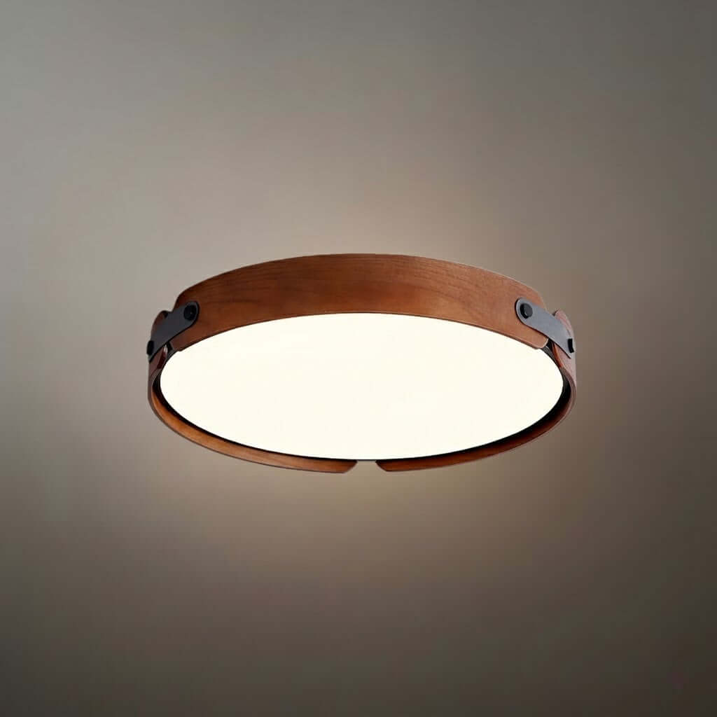Wabi-Sabi Wood Ceiling Light – Modern LED Flush Mount Lamp in Walnut for Bedroom - Flindria