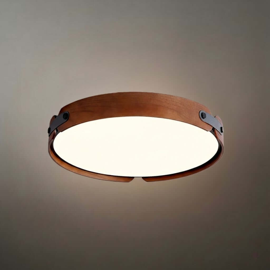 Wabi-Sabi Wood Ceiling Light – Modern LED Flush Mount Lamp in Walnut for Bedroom - Flindria
