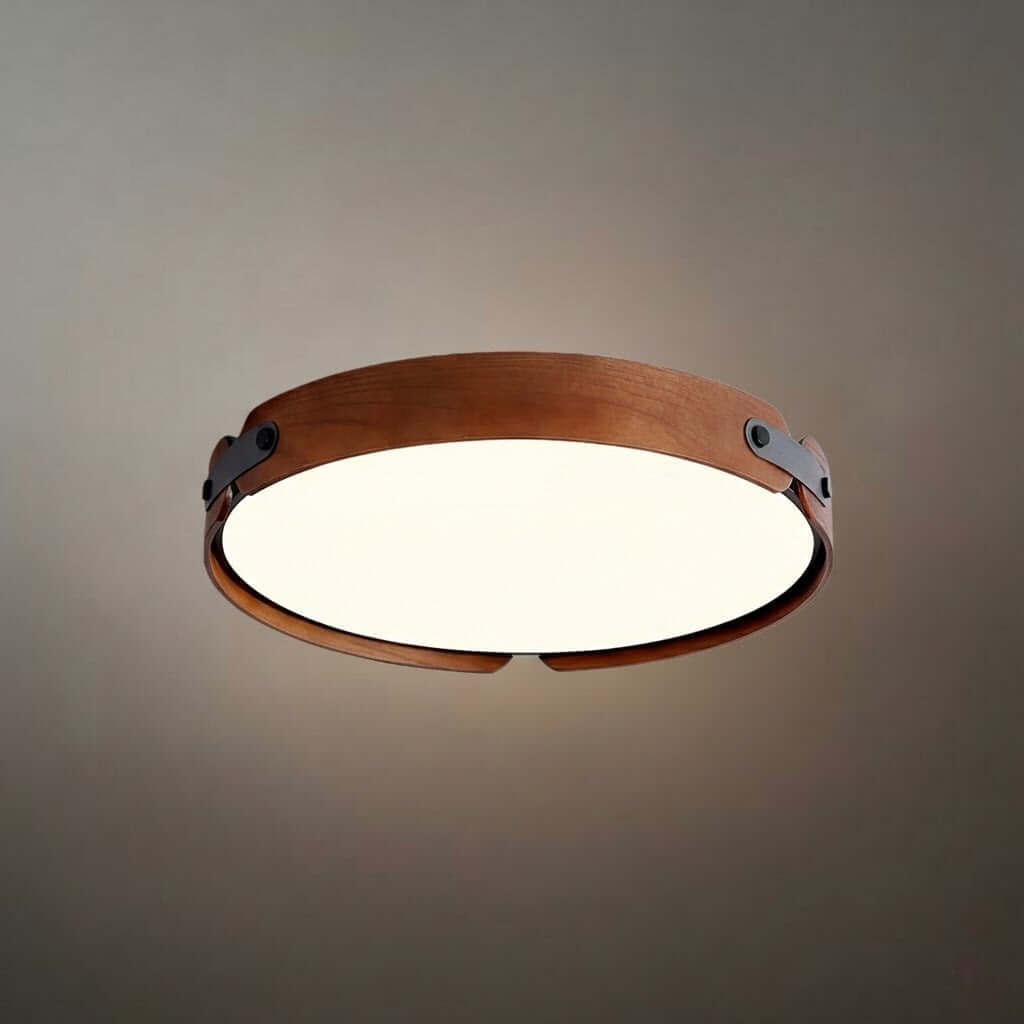 Wabi-Sabi Wood Ceiling Light – Modern LED Flush Mount Lamp in Walnut for Bedroom - Flindria