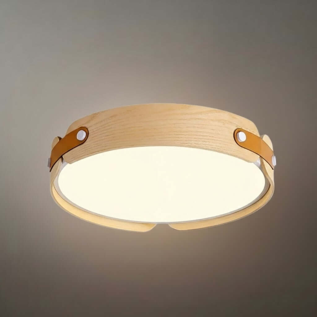 Wabi-Sabi Wood Ceiling Light – Modern LED Flush Mount Lamp in Walnut for Bedroom - Flindria