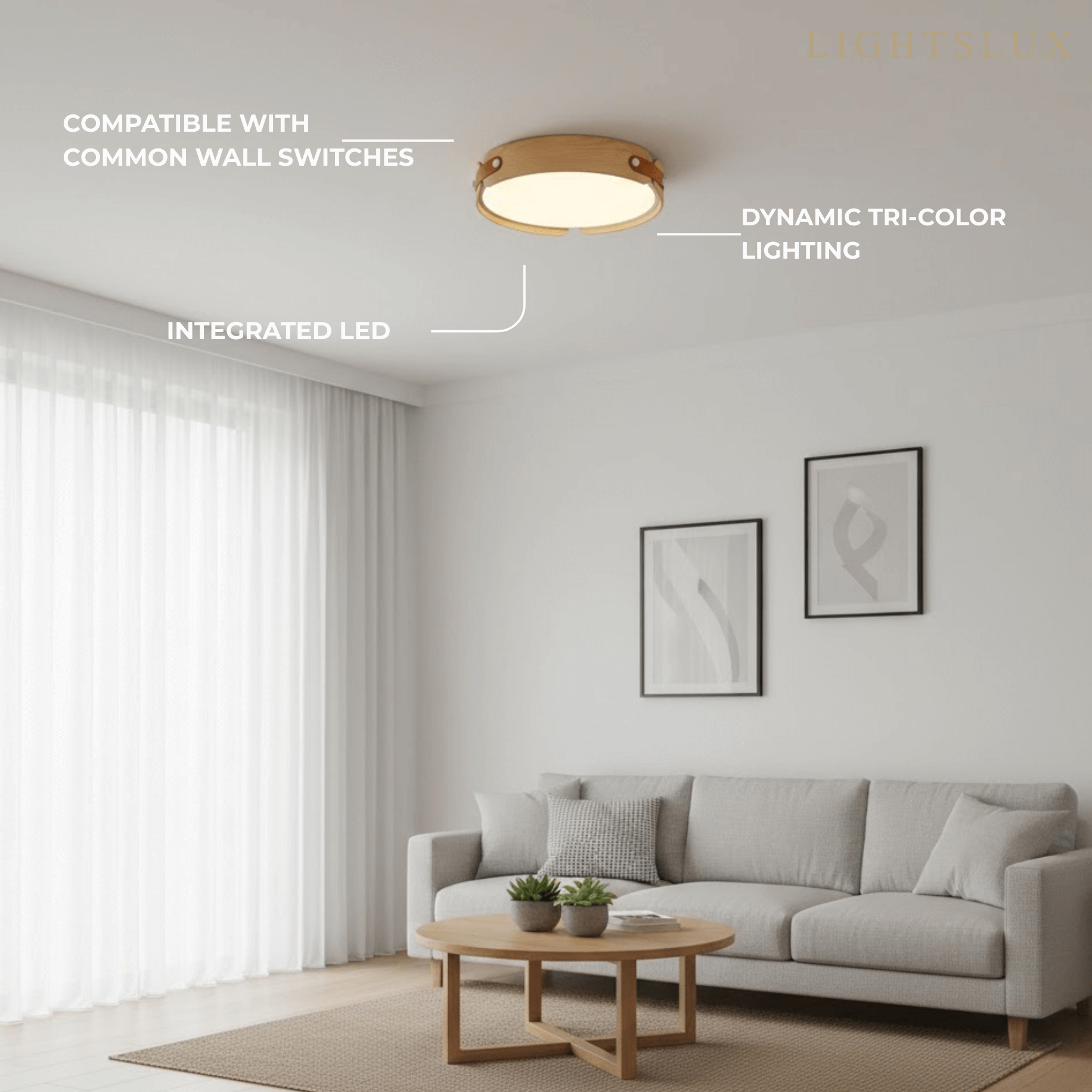 Wabi-Sabi Wood Ceiling Light – Modern LED Flush Mount Lamp in Walnut for Bedroom - Flindria