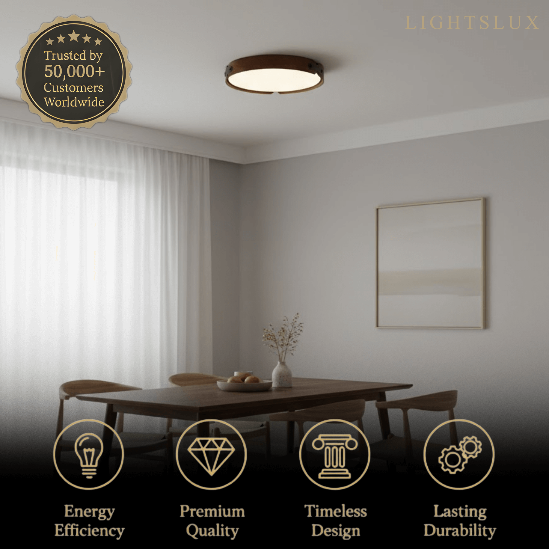 Wabi-Sabi Wood Ceiling Light – Modern LED Flush Mount Lamp in Walnut for Bedroom - Flindria