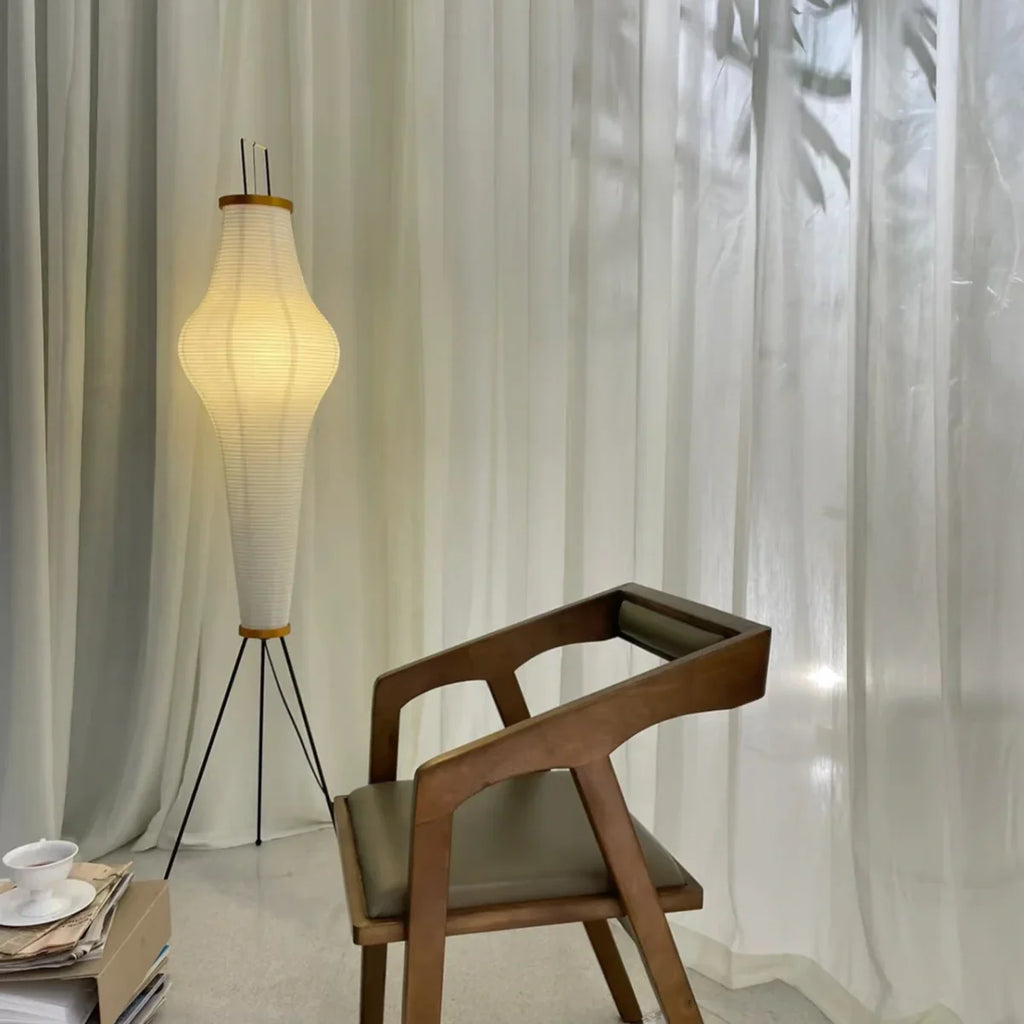 Lámpara de pie japonesa – Lámpara de linterna de papel de morera con base de metal negro para sala de estar - Flindria