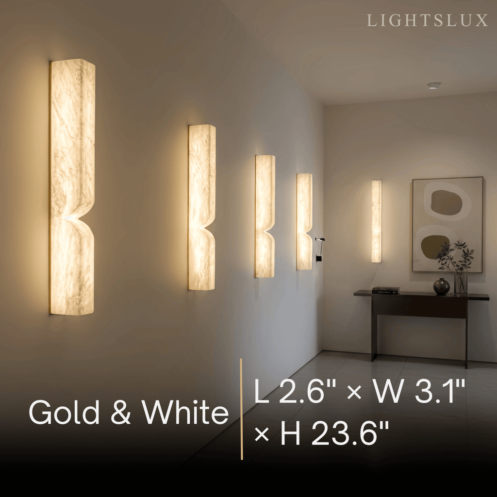 Modern Alabaster Wall Sconce – LED Stone Wall Light in Gold or Black for Living Room - Flindria