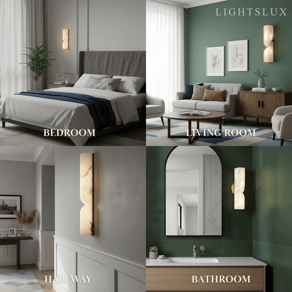 Modern Alabaster Wall Sconce – LED Stone Wall Light in Gold or Black for Living Room - Flindria