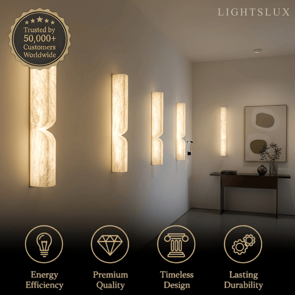Modern Alabaster Wall Sconce – LED Stone Wall Light in Gold or Black for Living Room - Flindria