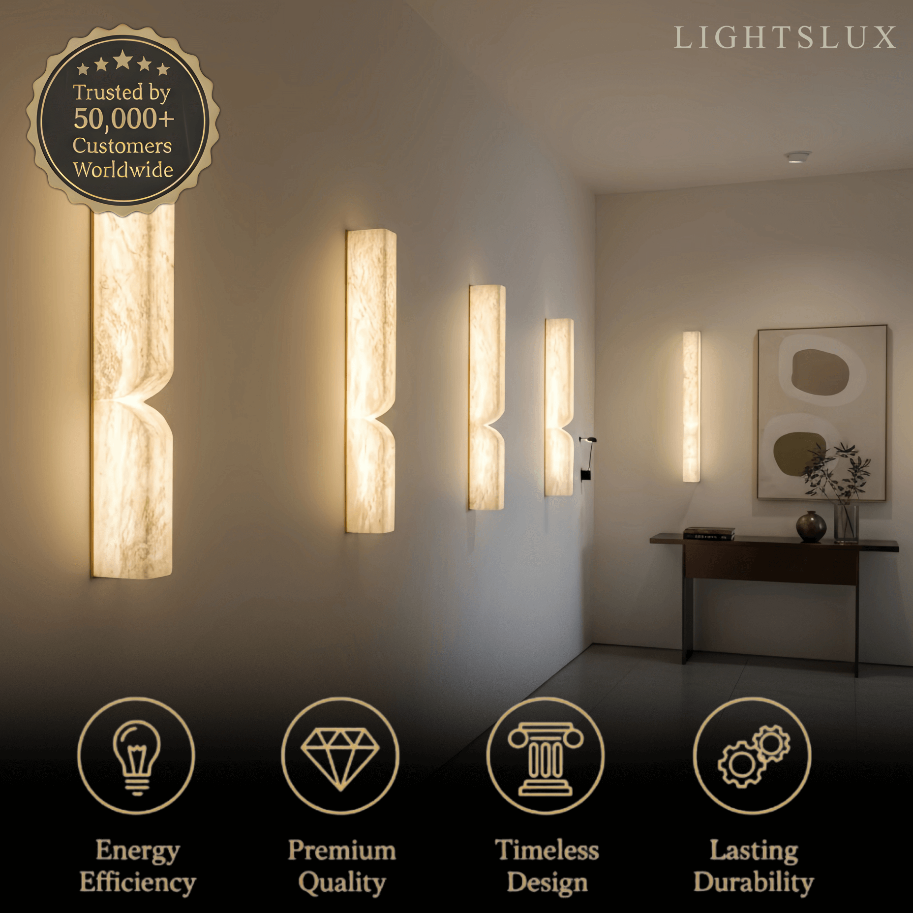 Modern Alabaster Wall Sconce – LED Stone Wall Light in Gold or Black for Living Room - Flindria