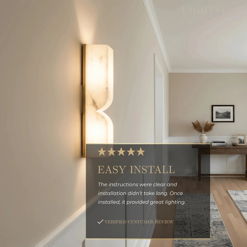 Modern Alabaster Wall Sconce – LED Stone Wall Light in Gold or Black for Living Room - Flindria