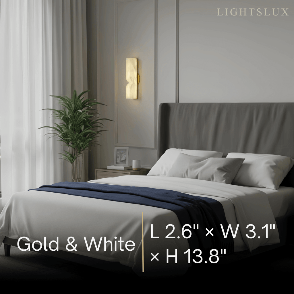 Modern Alabaster Wall Sconce – LED Stone Wall Light in Gold or Black for Living Room - Flindria