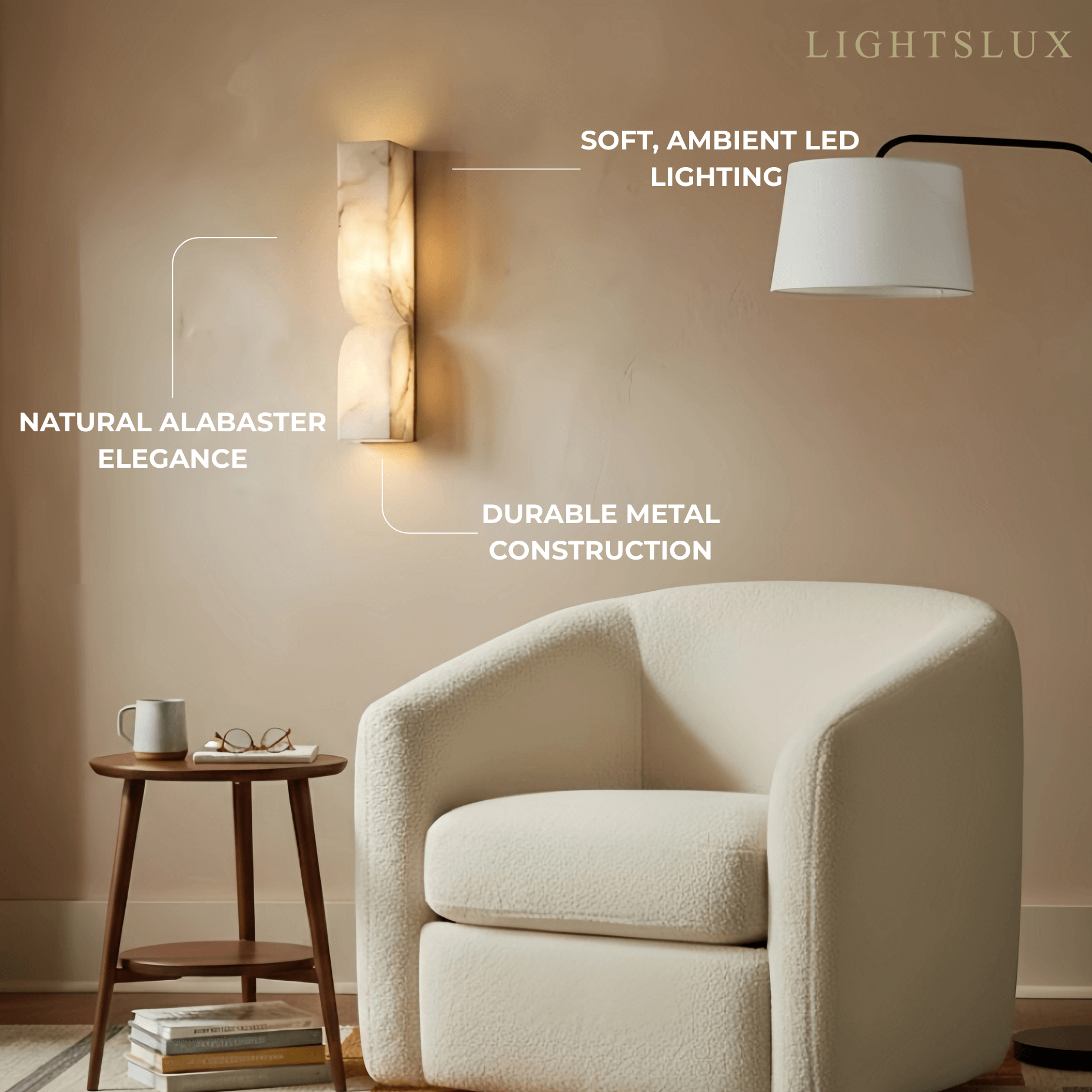 Modern Alabaster Wall Sconce – LED Stone Wall Light in Gold or Black for Living Room - Flindria