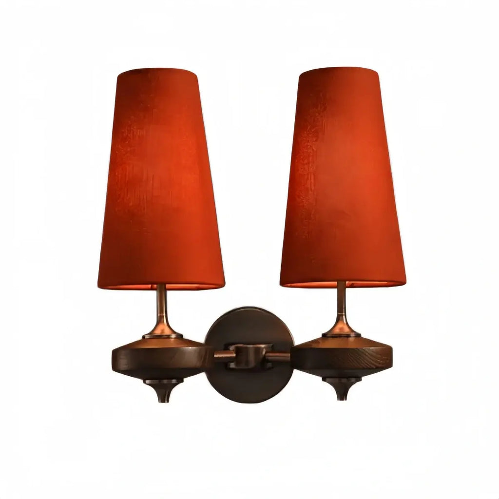 Mid-Century Wall Sconce – Fabric Shade and Wood Wall Light in Bronze for Bedroom - Flindria