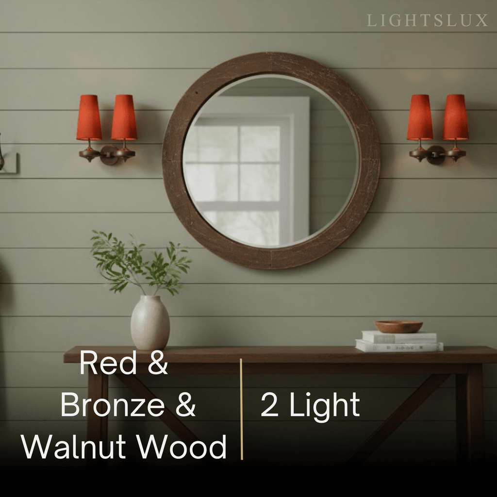 Mid-Century Wall Sconce – Fabric Shade and Wood Wall Light in Bronze for Bedroom - Flindria