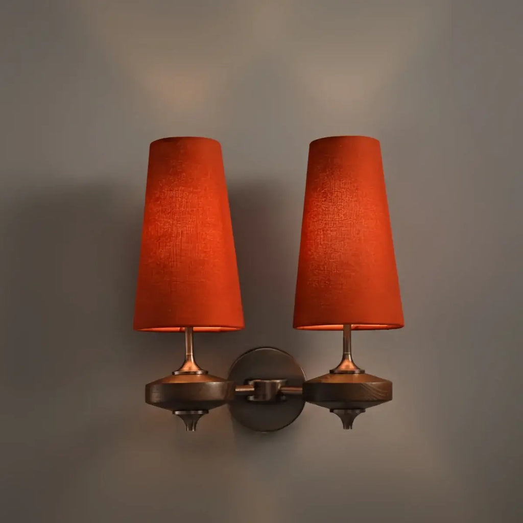 Mid-Century Wall Sconce – Fabric Shade and Wood Wall Light in Bronze for Bedroom - Flindria