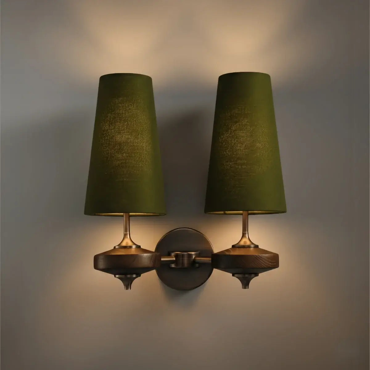 Mid-Century Wall Sconce – Fabric Shade and Wood Wall Light in Bronze for Bedroom - Flindria