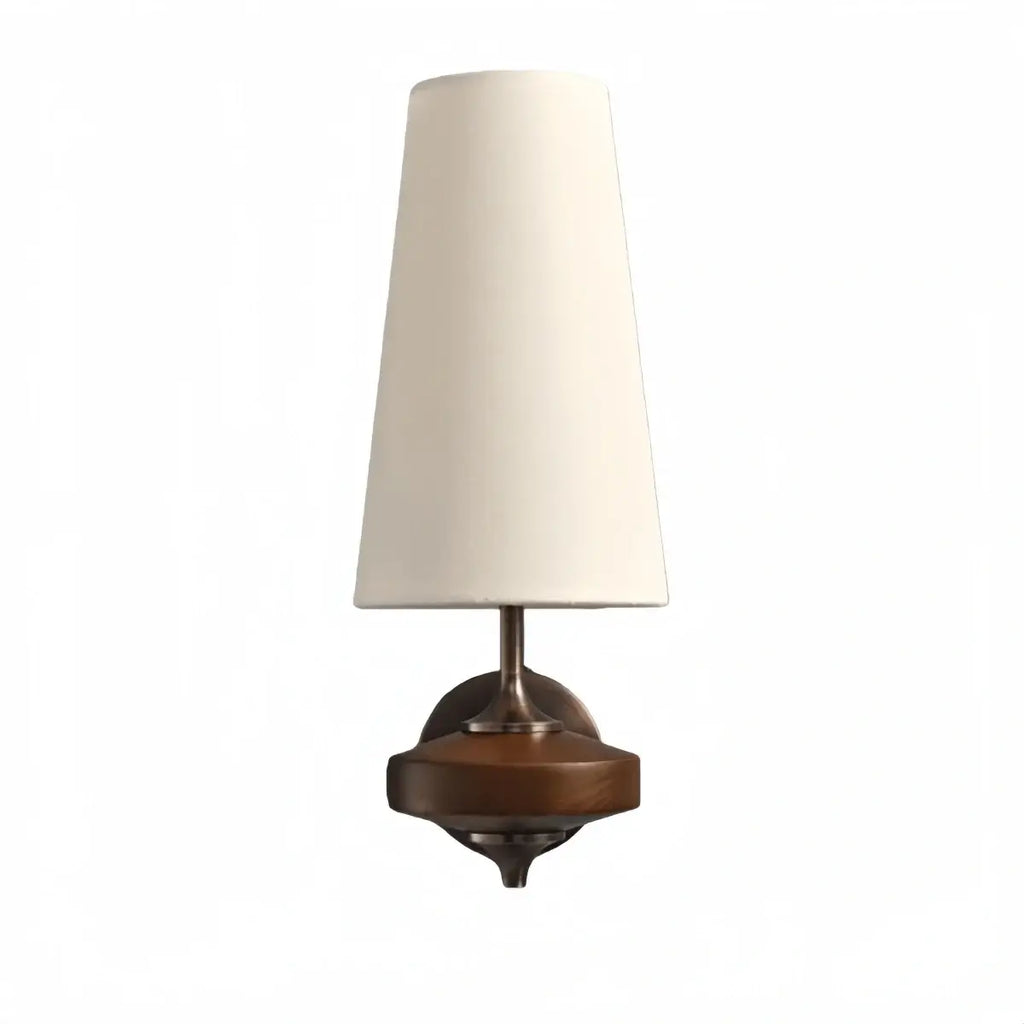 Mid-Century Wall Sconce – Fabric Shade and Wood Wall Light in Bronze for Bedroom - Flindria