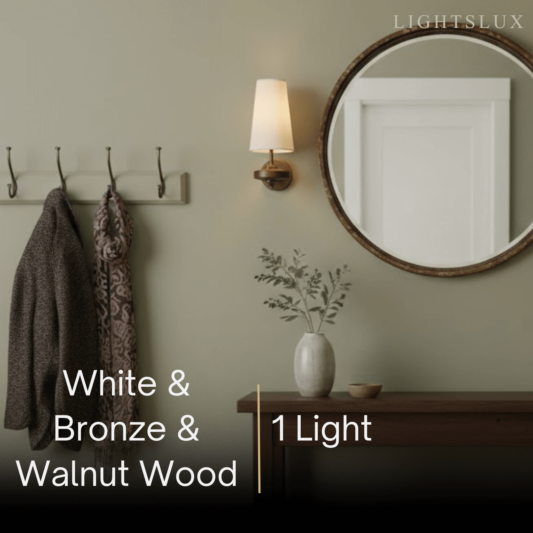 Mid-Century Wall Sconce – Fabric Shade and Wood Wall Light in Bronze for Bedroom - Flindria