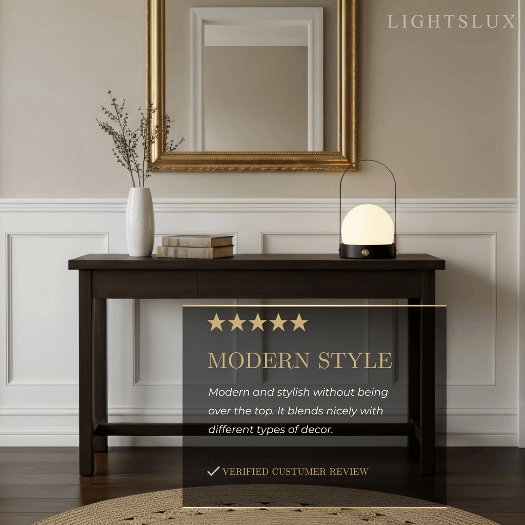 Lámpara de mesa portátil moderna – Linterna LED de vidrio con asa en dorado, negro o blanco - Flindria