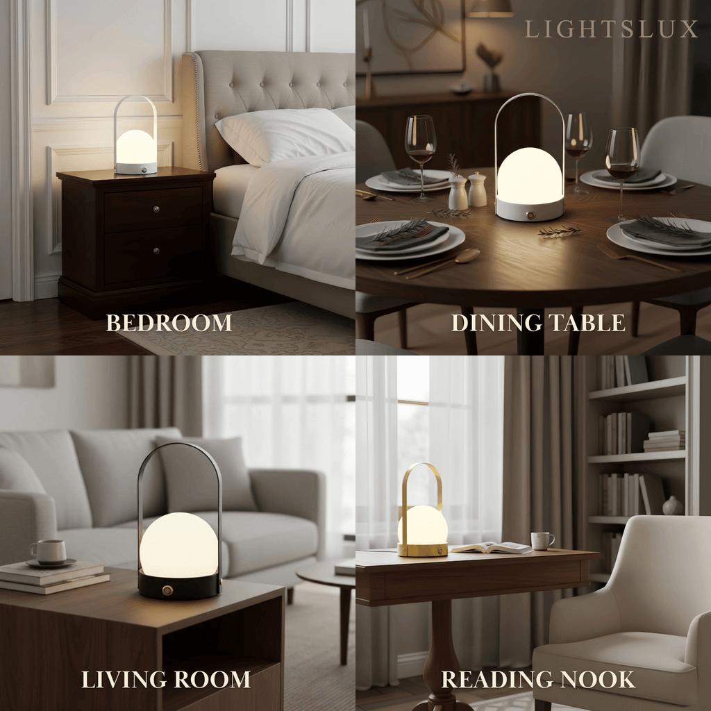 Lámpara de mesa portátil moderna – Linterna LED de vidrio con asa en dorado, negro o blanco - Flindria