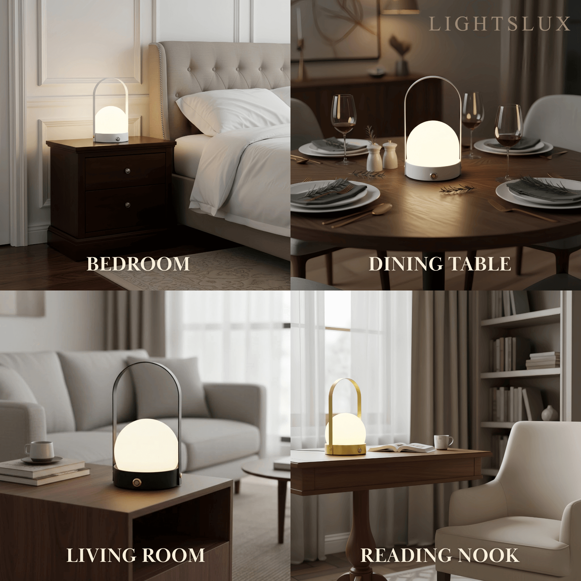 Lámpara de mesa portátil moderna – Linterna LED de vidrio con asa en dorado, negro o blanco - Flindria