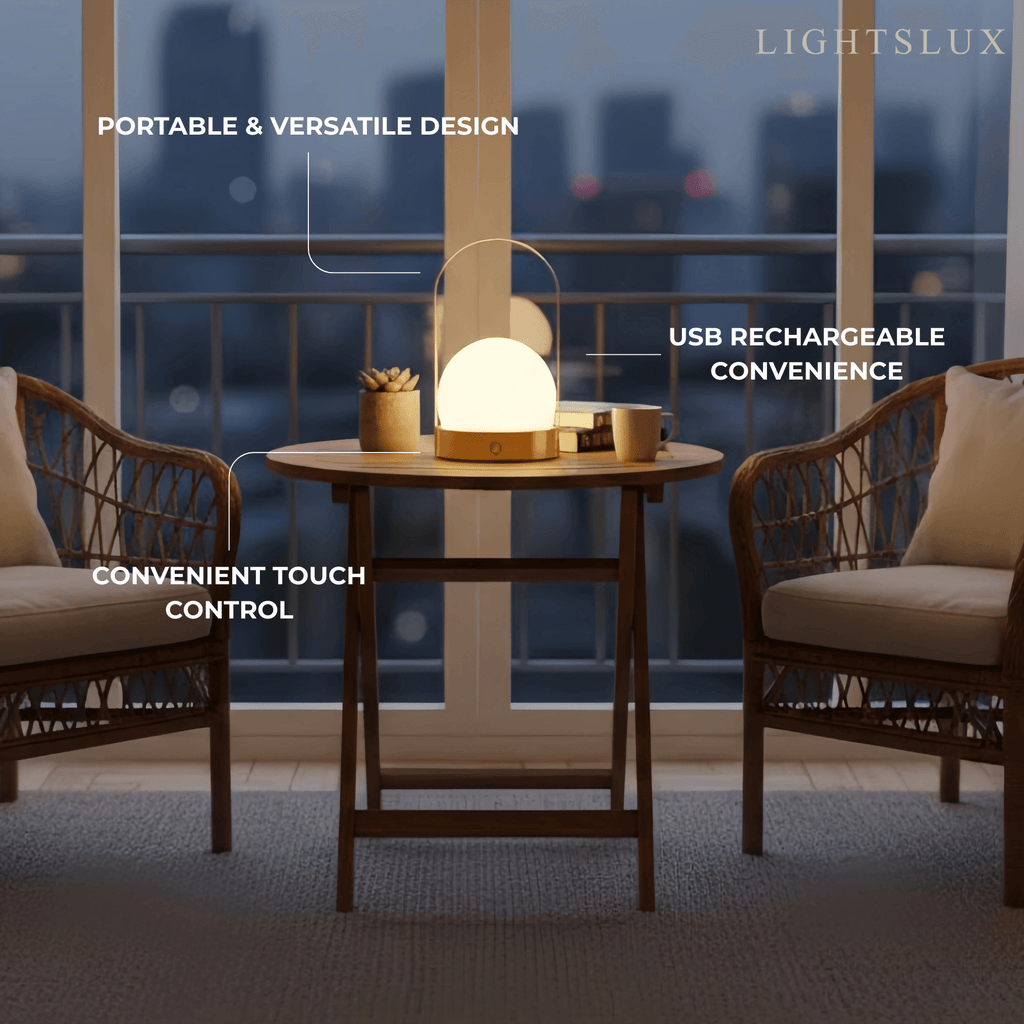 Lámpara de mesa portátil moderna – Linterna LED de vidrio con asa en dorado, negro o blanco - Flindria