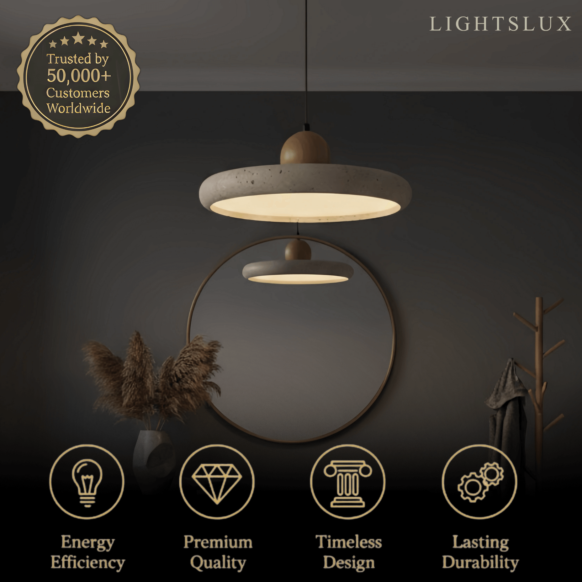 Modern Travertine Pendant Light – Wood and Stone LED Ceiling Lamp for Dining Room - Flindria