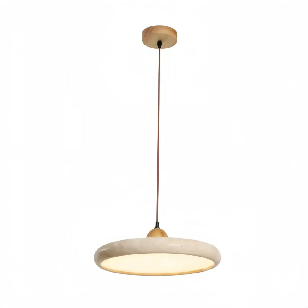 Modern Travertine Pendant Light – Wood and Stone LED Ceiling Lamp for Dining Room - Flindria