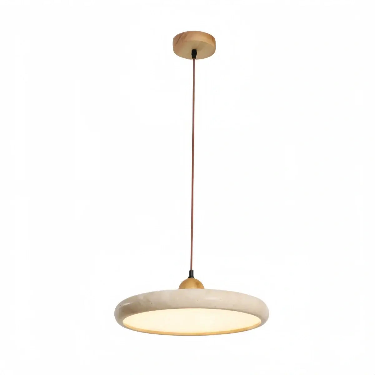 Modern Travertine Pendant Light – Wood and Stone LED Ceiling Lamp for Dining Room - Flindria