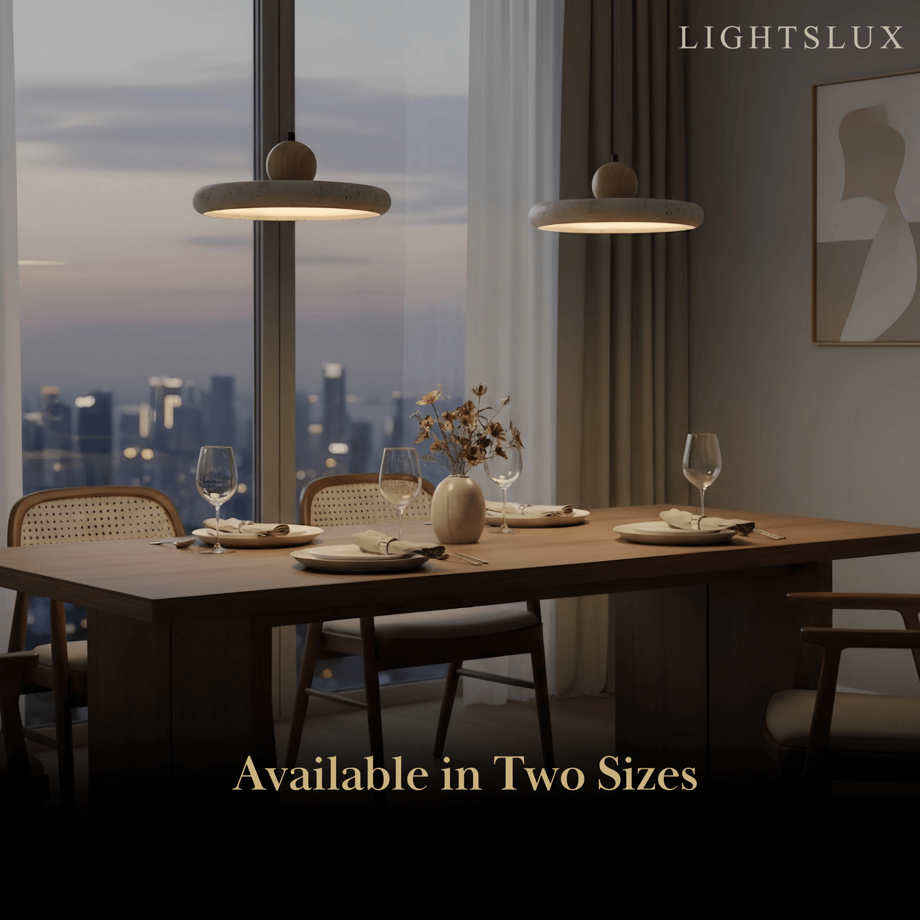 Modern Travertine Pendant Light – Wood and Stone LED Ceiling Lamp for Dining Room - Flindria