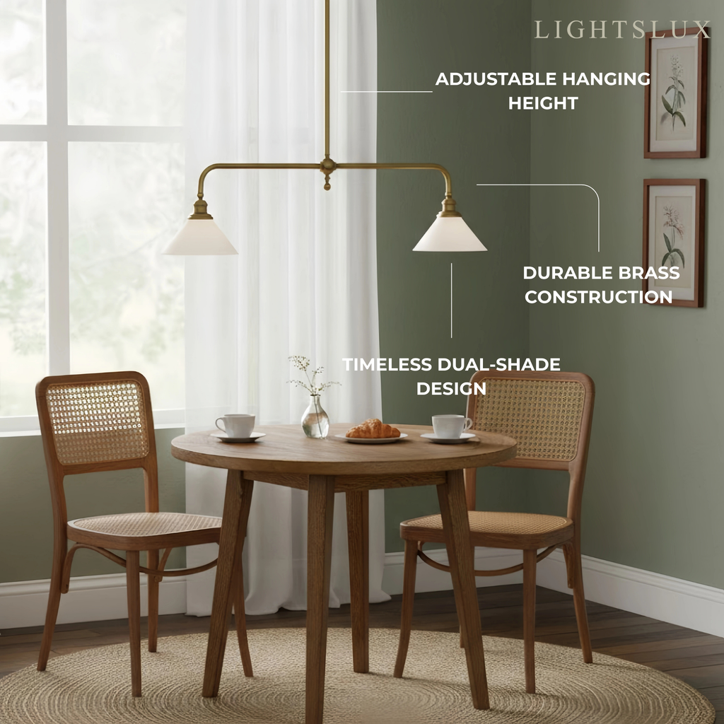 Moderne messing hanglamp – witte keramische eilandkroonluchter voor keuken - Flindria