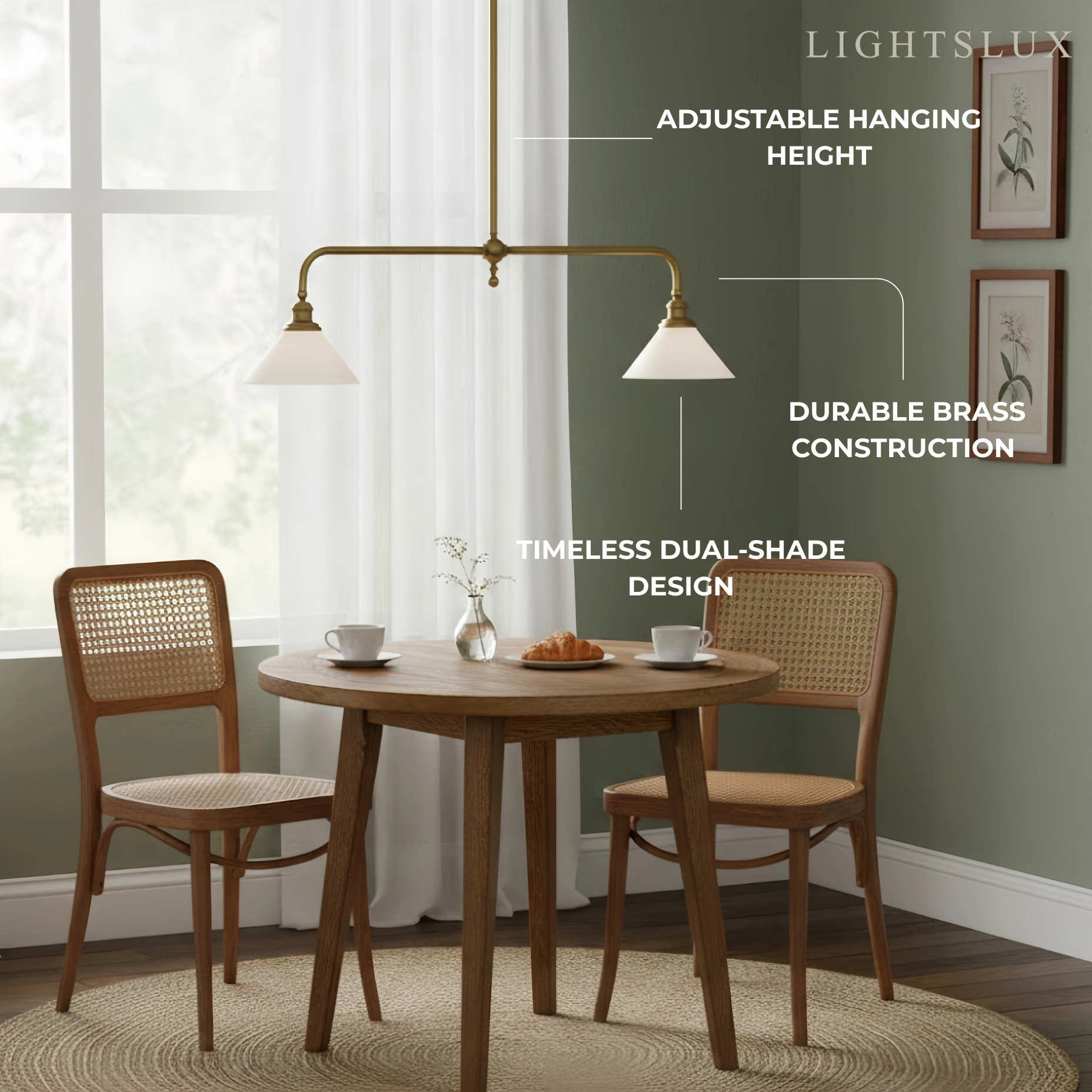 Moderne messing hanglamp – witte keramische eilandkroonluchter voor keuken - Flindria