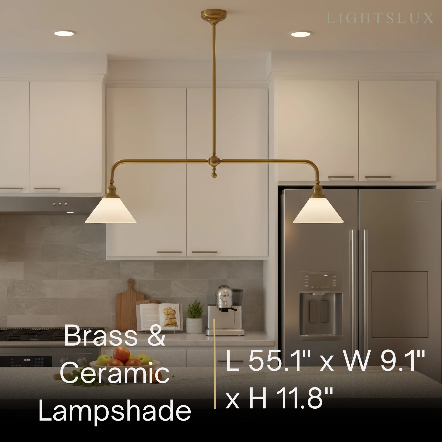 Moderne messing hanglamp – witte keramische eilandkroonluchter voor keuken - Flindria