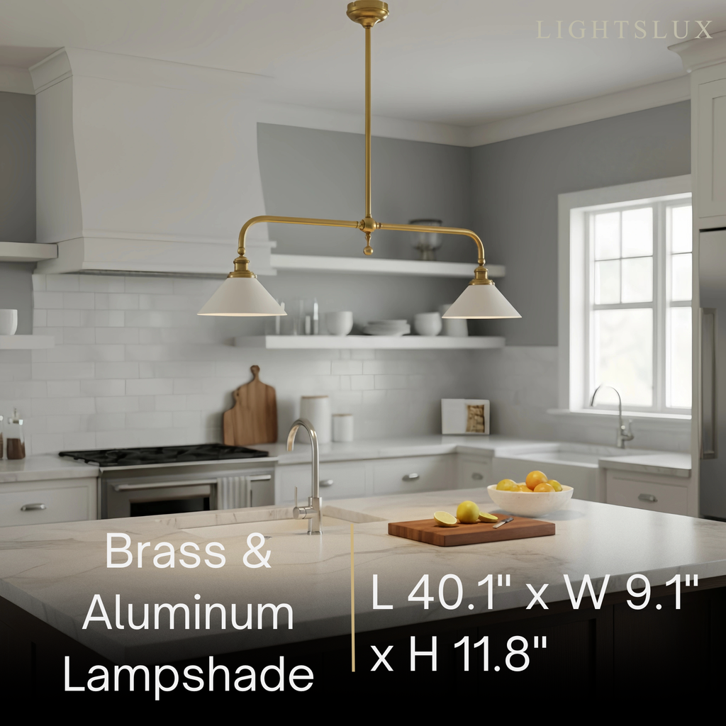 Moderne messing hanglamp – witte keramische eilandkroonluchter voor keuken - Flindria