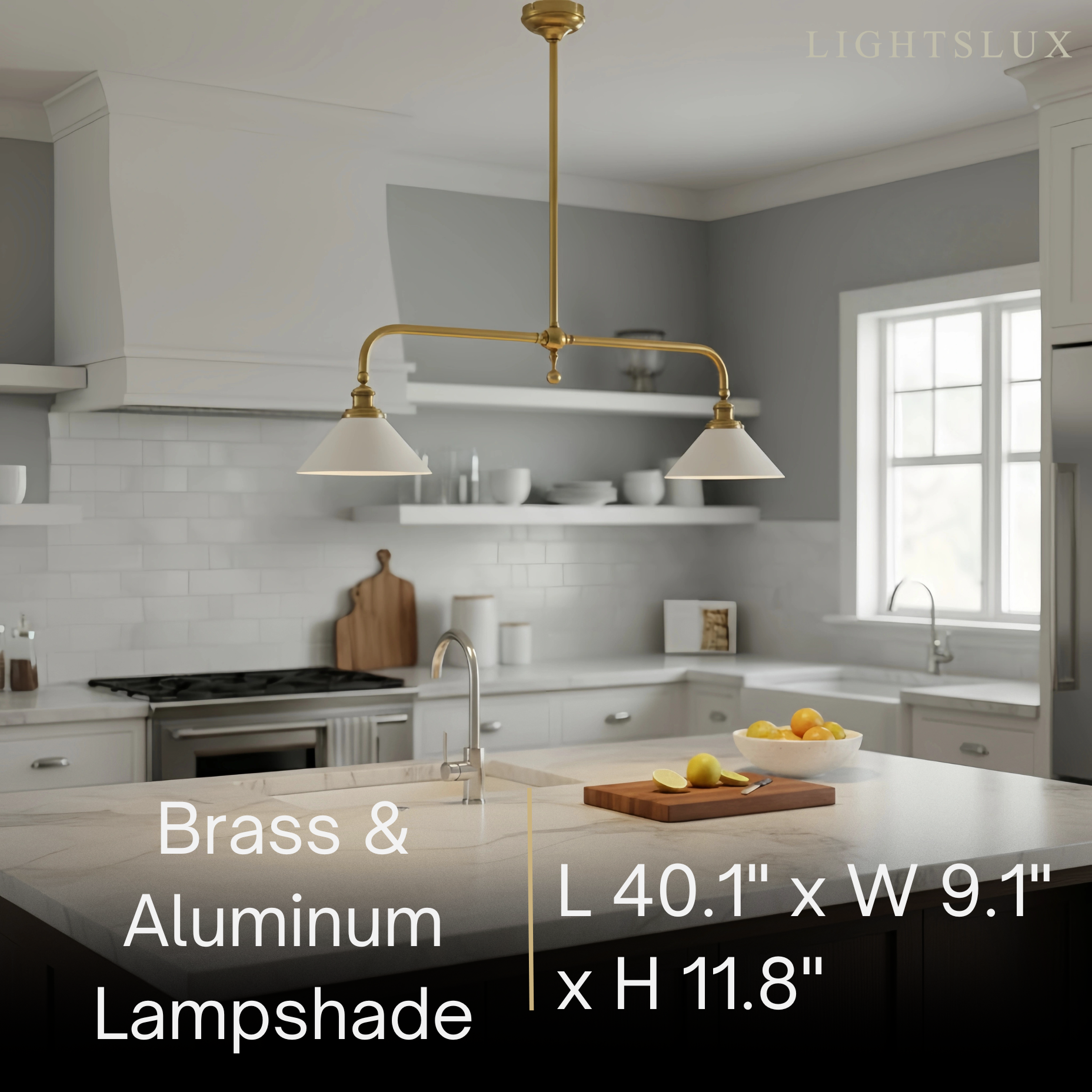 Moderne messing hanglamp – witte keramische eilandkroonluchter voor keuken - Flindria