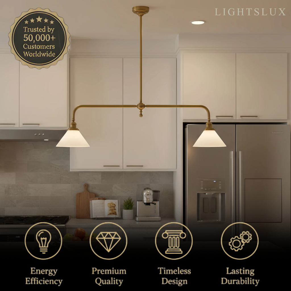 Moderne messing hanglamp – witte keramische eilandkroonluchter voor keuken - Flindria