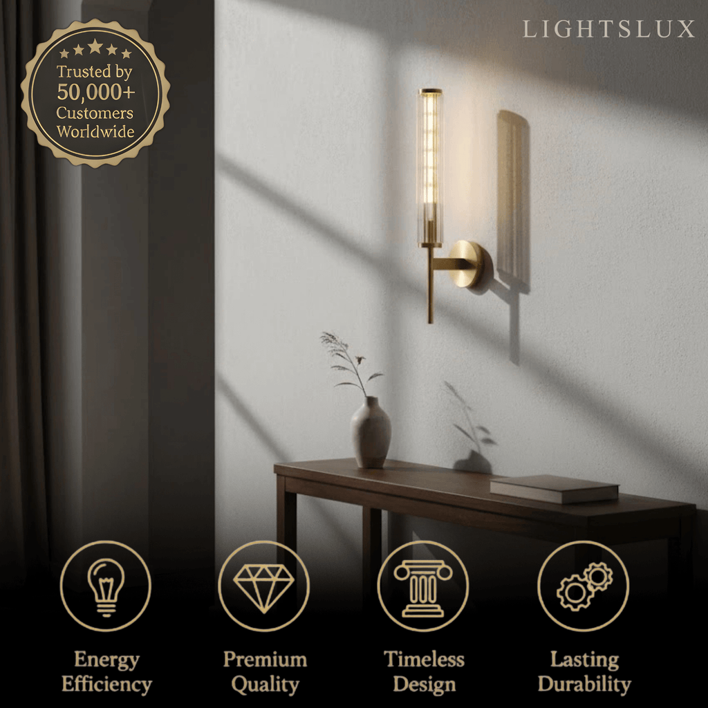 Modern Linear Wall Light – Brass and Glass LED Sconce for Bathroom or Bedroom - Flindria