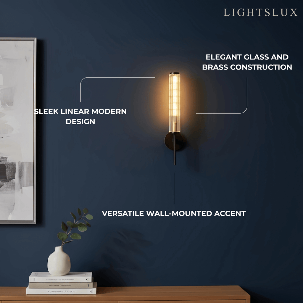 Modern Linear Wall Light – Brass and Glass LED Sconce for Bathroom or Bedroom - Flindria