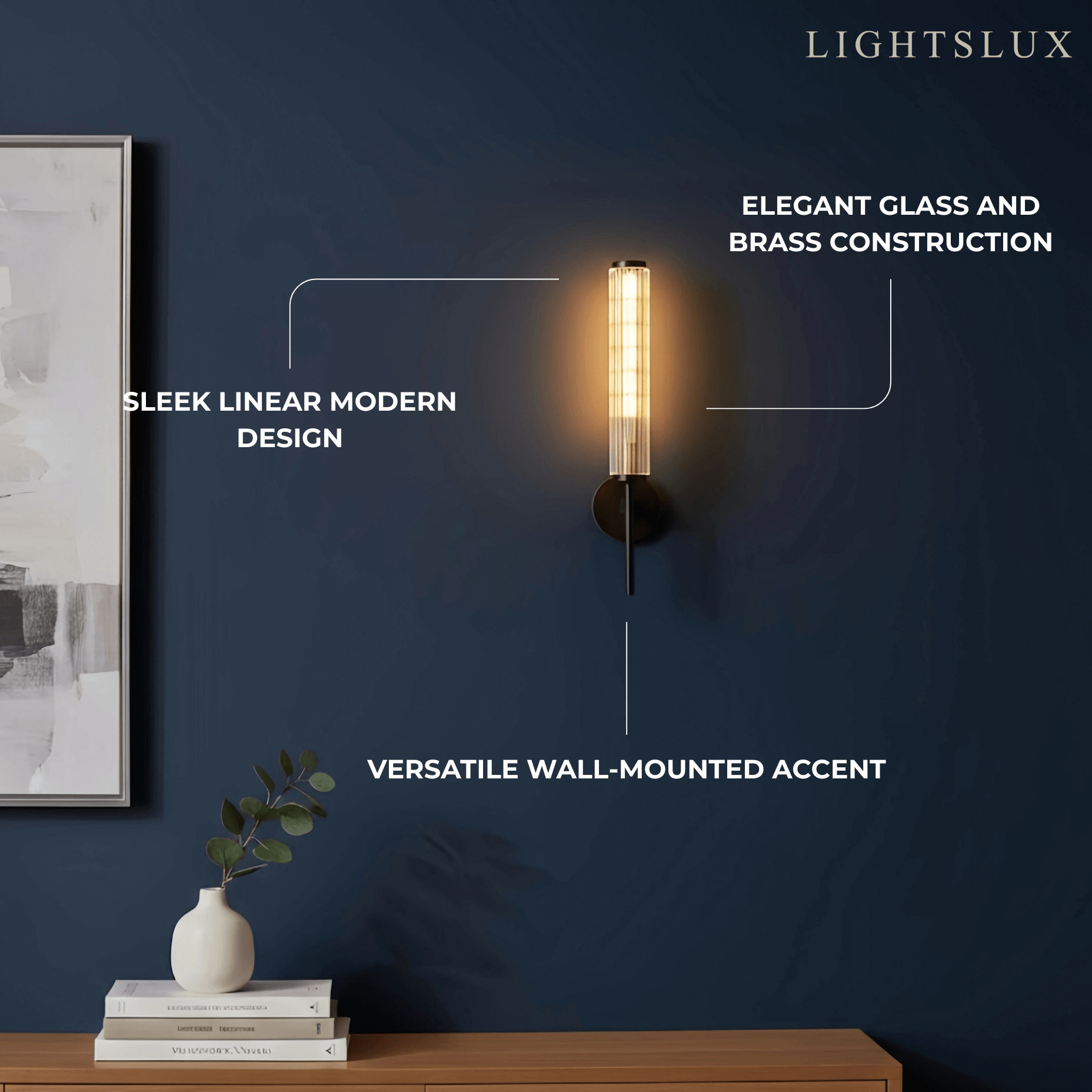 Modern Linear Wall Light – Brass and Glass LED Sconce for Bathroom or Bedroom - Flindria