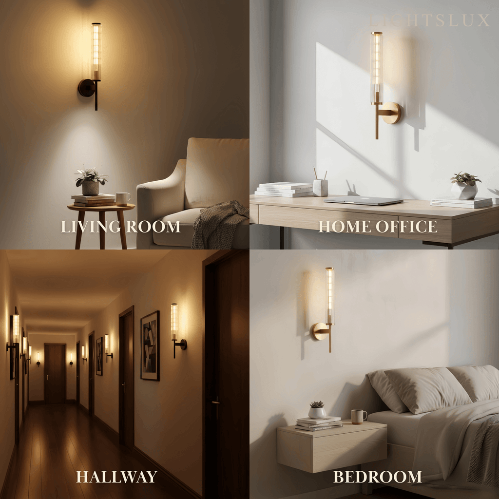Modern Linear Wall Light – Brass and Glass LED Sconce for Bathroom or Bedroom - Flindria