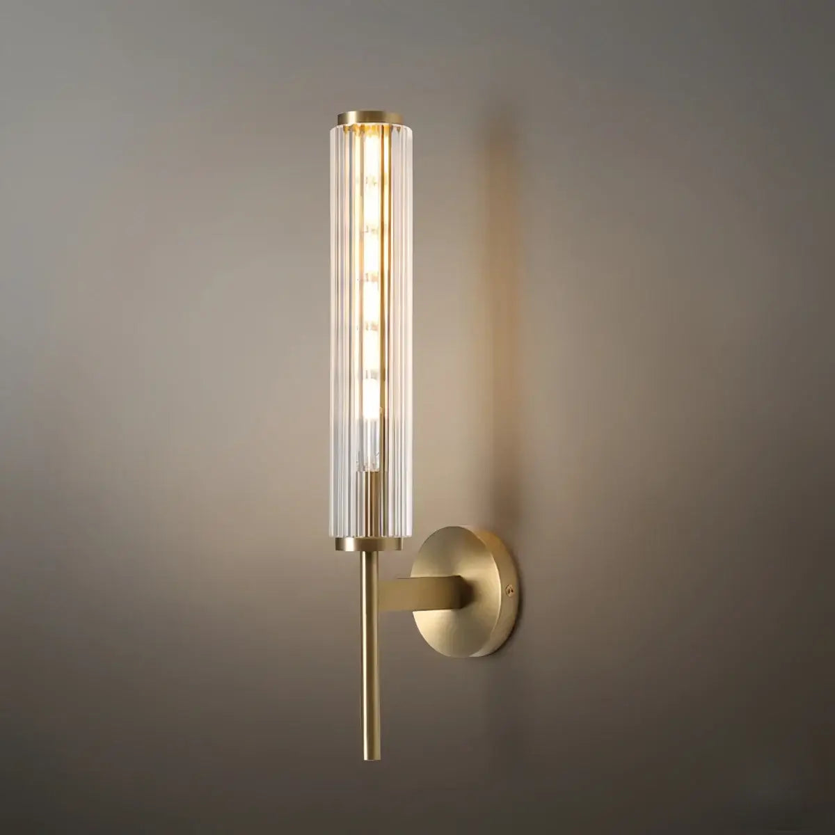 Modern Linear Wall Light – Brass and Glass LED Sconce for Bathroom or Bedroom - Flindria