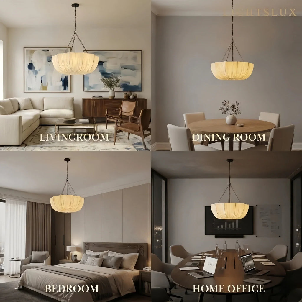 Modern Fabric Pendant Light – Black Brass Ceiling Lamp with Cotton Shade for Dining Room - Flindria