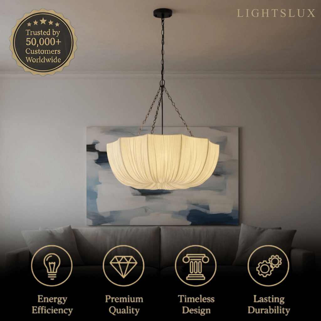 Modern Fabric Pendant Light – Black Brass Ceiling Lamp with Cotton Shade for Dining Room - Flindria