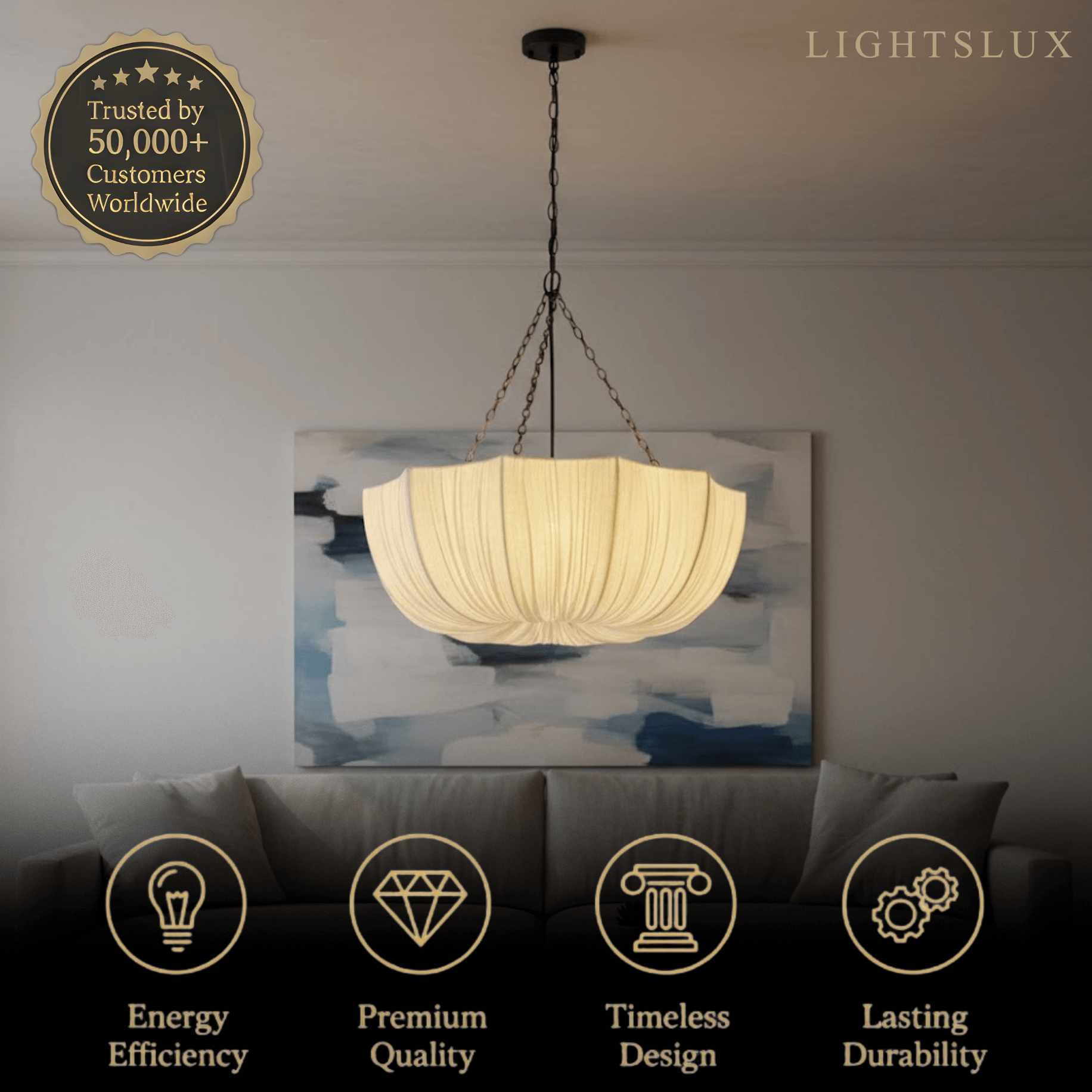 Modern Fabric Pendant Light – Black Brass Ceiling Lamp with Cotton Shade for Dining Room - Flindria