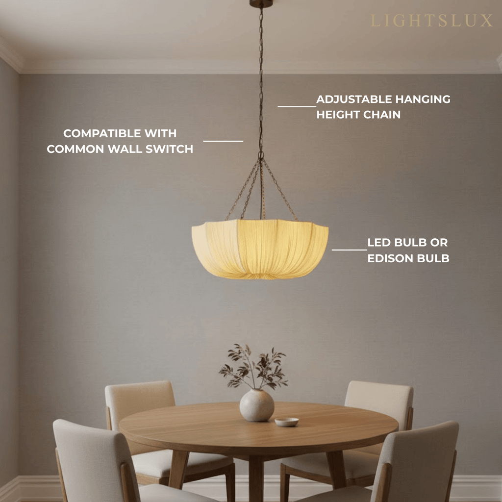 Modern Fabric Pendant Light – Black Brass Ceiling Lamp with Cotton Shade for Dining Room - Flindria