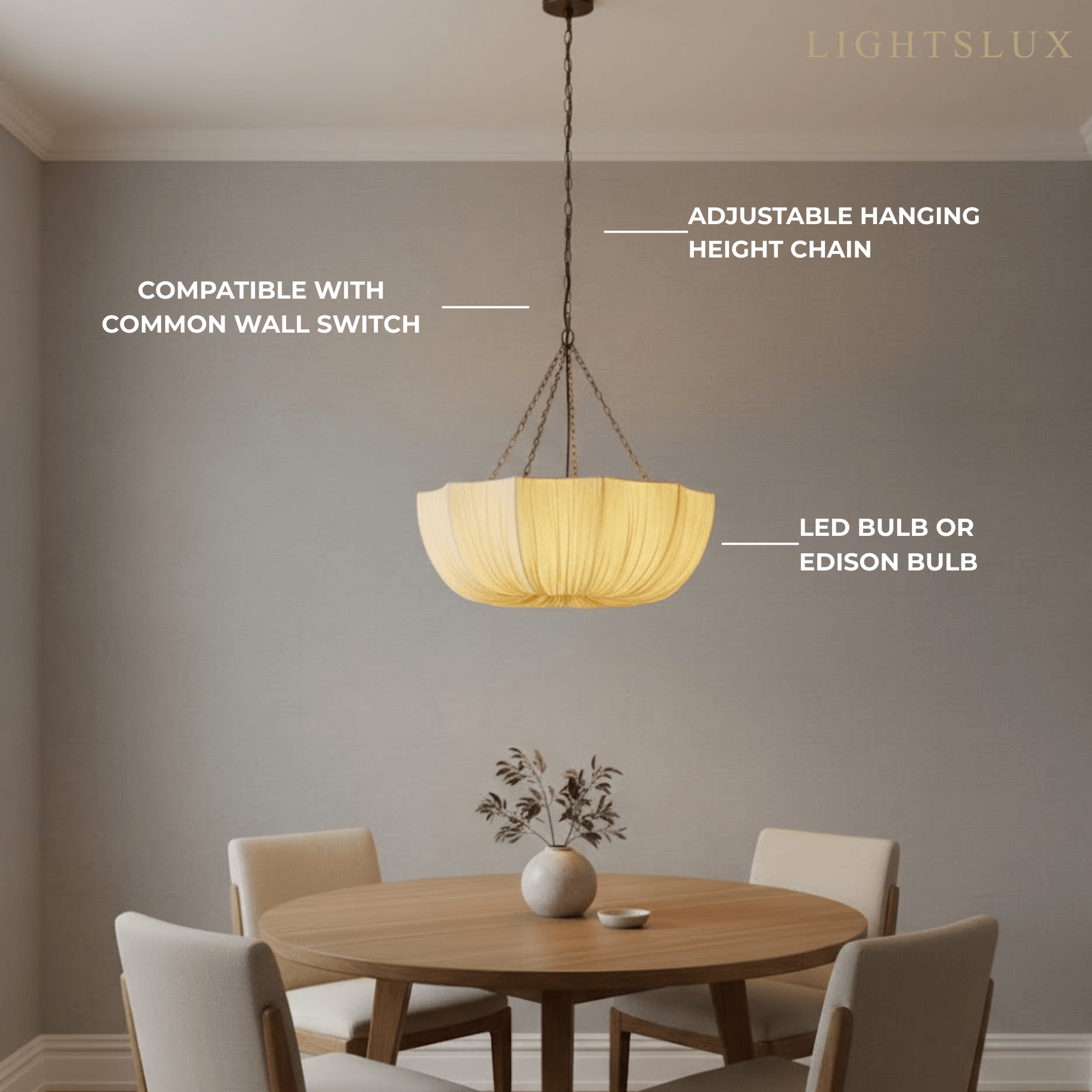 Modern Fabric Pendant Light – Black Brass Ceiling Lamp with Cotton Shade for Dining Room - Flindria