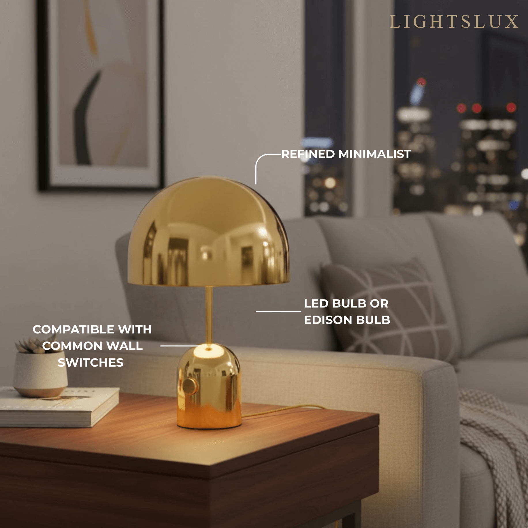 Moderne Klokke Bordlampe – Metal Dome Skrivebordslampe i Guld, Rosaguld eller Krom til Soveværelse - Flindria