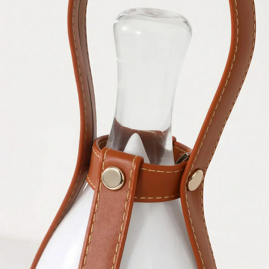 Lámpara de mesa moderna de cuero – Luz LED portátil de vidrio en marrón, blanco o plata para dormitorio - Flindria