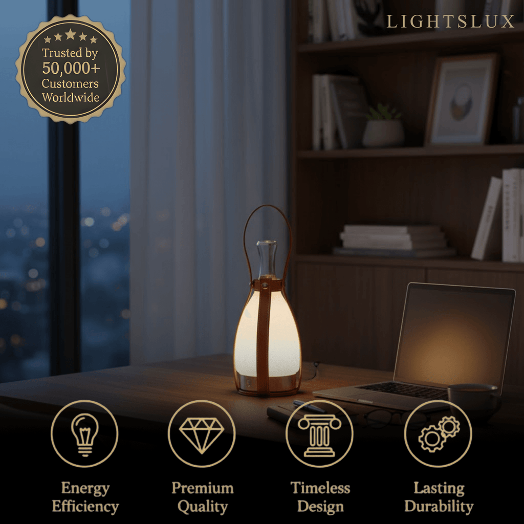 Lámpara de mesa moderna de cuero – Luz LED portátil de vidrio en marrón, blanco o plata para dormitorio - Flindria