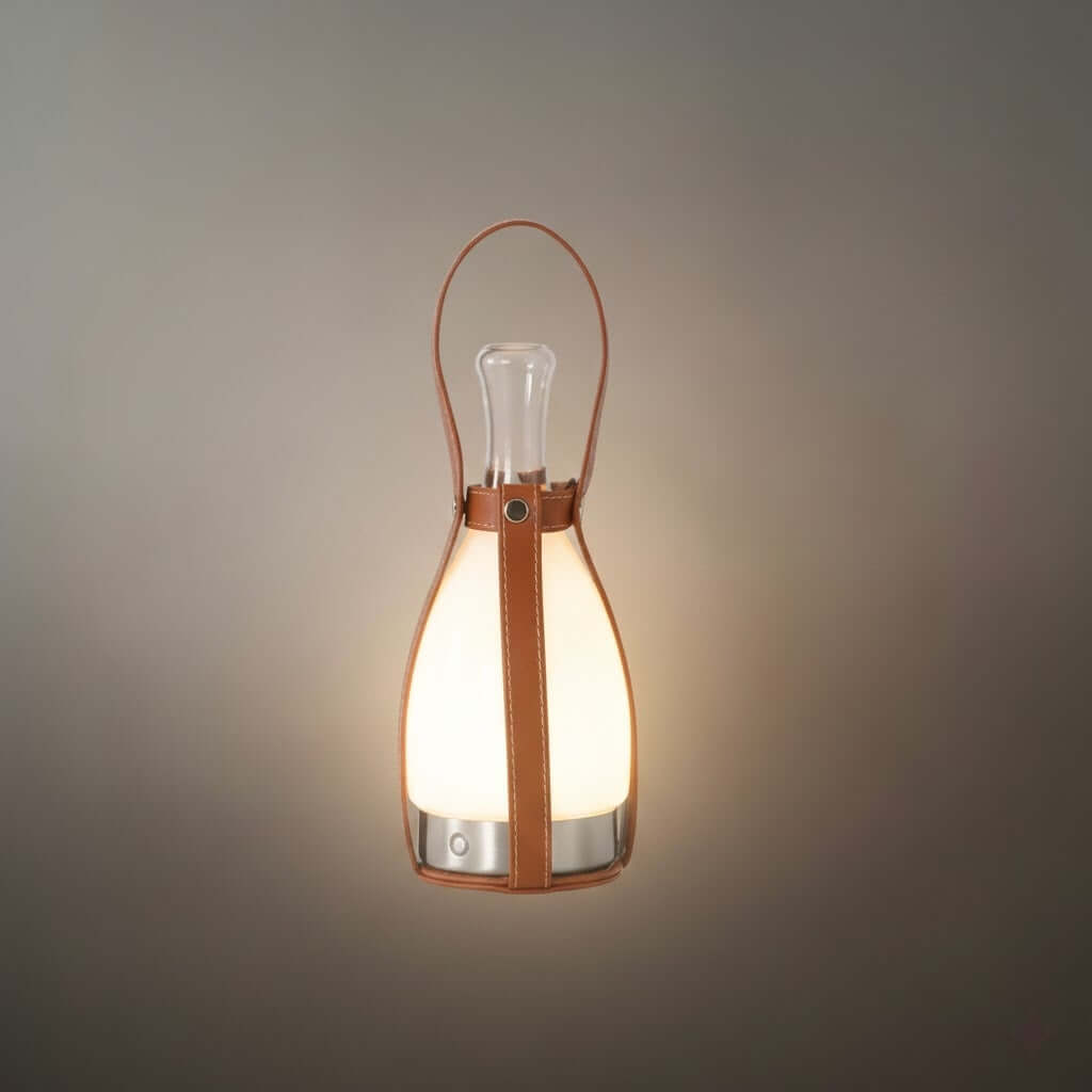 Lámpara de mesa moderna de cuero – Luz LED portátil de vidrio en marrón, blanco o plata para dormitorio - Flindria