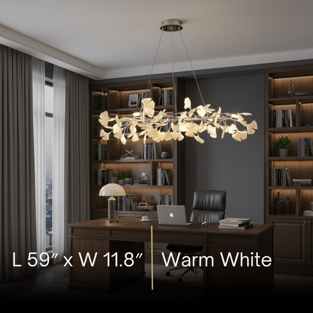 Modern Ginkgo Chandelier – Ceramic Petal Ceiling Light in Gold for Dining Room - Flindria